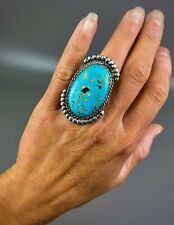 HUGE 2” Vintage Navajo Old Pawn Sterling Silver Turquoise Ring 25 Grams picture
