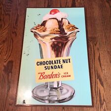 Borden’s Ice Cream Promo Wood Pressed Board Sign Chocolate Nut Sundae VTG picture