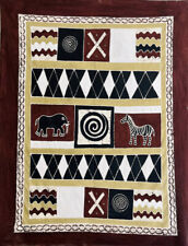 African Batik Blanket Woven Mud Cloth Tapestry Handmade Elephant Zebra Geometric picture