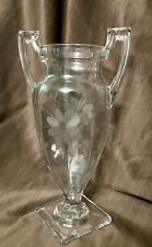Vintage Etched Glass Large 11 in Vase, Loving Cup Early American Heirloom Piece picture