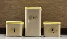 Harvell  Metal Canisters  Gold & Beige Vintage Space Saver  Set Of 3 picture
