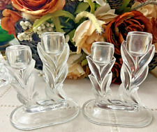 Vintage Art Tulip Baroque Glass Pair of Double Candle Holders picture