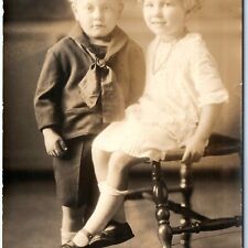 c1910s Adorable Children RPPC Bowl Cut Blonde Hair Boy Girl Cute Real Photo A140 picture