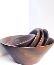 Vintage Heirloom Quality Solid Walnut Wood Salad Bowl With Four Bowls Set picture