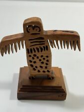 Primitive Tribal Statue Wooden Hand Carved Signed Bird, Owl ? picture