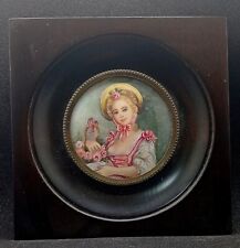 ANTIQUE LOVELY CELLULOID MINIATURE SIGNED HANDPAINTED PORTRAIT PRETTY YOUNG , picture