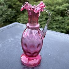 Vtg Fenton Art Glass Ruby / Cranberry Thumbprint Crested 8 3/4