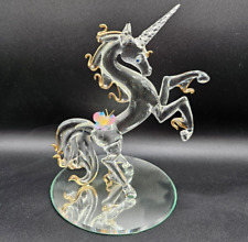 Vintage Glass Crystal Unicorn Rearing w/ Unicorn on Side w/ Base Glass Baron picture