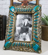 Rustic Western Turquoise Teardrop Gems Scrollwork Patterns 6X4 Picture Frame picture