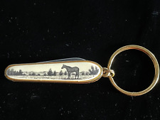Vintage Barlow Scrimshaw Horse Small Pocket Knife Keychain Keyring picture