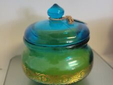 Belle Epoque Belgian Blue Jar Lidded, Gold Trim, Made in Belgium Candle picture