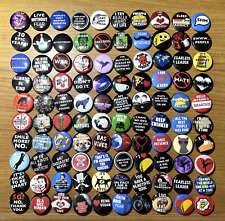 Pins Buttons 80s 90s Vintage Style HUGE Lot Funny Miscellaneous Lot #19 Qty 100 picture
