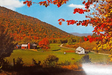 FLAMING FOLIAGE OF FALL Rolling Hills Countryside FARM Autumn  Leaves Postcard  picture
