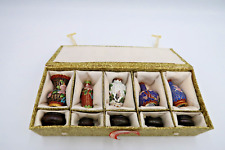 t374 Complete set 5 cloisonné vases with wooden support in Original box picture