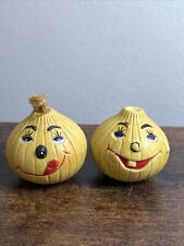 Vintage Plastic Smiling Anthropomorphic Onions Figural Salt And Pepper Shakers  picture
