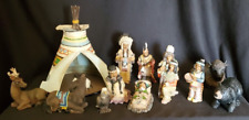 Native American Indian Nativity Metal TeePee Manger 13 Piece Set Resin picture