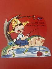 VTG A-Meri-Card Valentine Boy w/ Fishing Pole- I’m Fishing For Your Heart picture