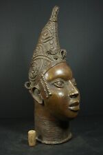African BENIN Bronze Queen Mother Head - Nigeria Benin, TRIBAL ART CRAFTS picture