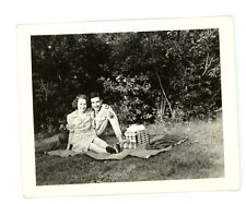 Couple on romantic picnic - vintage snapshot found  food leisure photo picture