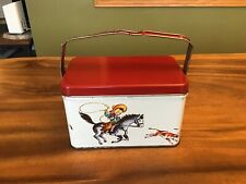 Vintage Cowboy Cowgirl WESTERN Children’s Tin Metal Lunchbox Horse & Donkey picture