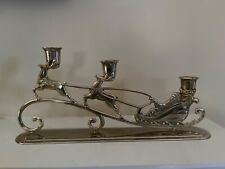 Vintage Silver Santa's Sleigh and Reindeer Candlestick Holder - 3 Taper picture
