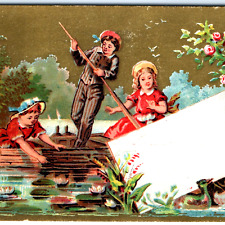 c1880s Lovely Boating Duck Advertising Business Litho Stock Trade Card Cute C34 picture