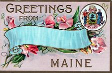Greetings From Maine Embossed Unposted Postcard picture