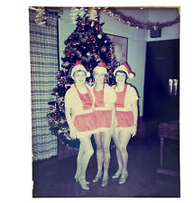 Snapshot PHOTO Grandma CHRISTMAS TREE Party Lady Skirts Mrs Claus Vintage 11x14  picture