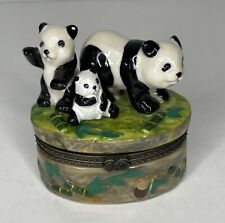Vintage Panda with Babies Porcelain Zoo Souvenir Trinket Box Hinged Figurine picture