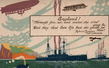 Rare British Royal Navy England Poem Battleship Plane Zeppelin 'Dron' Art picture