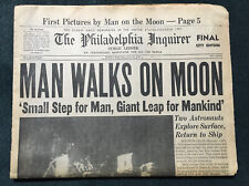 MAN WALKS ON MOON 7/21/69 ORIGINAL PHILADELPHIA INQUIRER 15x24 FULL NEWSPAPER picture