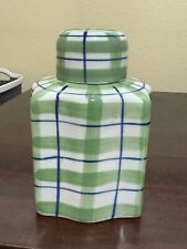 Vintage 1998 Hermitage Pottery Porcelain Ginger Jar with Lid Green and White  picture