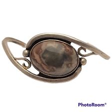 Vintage Linda Marble Navajo Sterling Silver Fortification Agate Cuff Bracelet  picture
