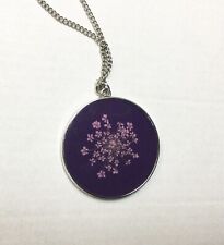 PURPLE FLOWERS NECKLACE LARGE ROUND PENDANT JEWELRY picture