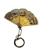 VINTAGE SOUVENIR ITALY ROMA ROME METAL FAN KEYCHAIN Gold Tone  picture