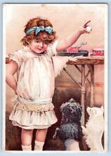 1880's GEORGE BOYD QUEEN TABLE SYRUP PHILADELPHIA GIRL DOGS VICTORIAN TRADE CARD picture