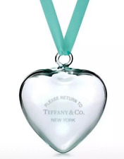 Tiffany&Co RTT Puffy Heart Ornament Crystal Blue Glass Christmas WBox picture