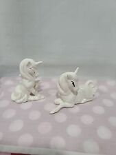 2 Vintage Ceramic Laying Unicorn Statue Figure Figurine Fantasy Animals White picture