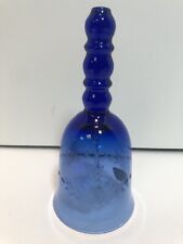 Lausitzer Glas Cobalt Blue Etched Flower Design Glass Bell: Mouth Blown Hand Cut picture