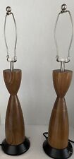 Pair Of Gorgeous Wooden Commercial Lamps MCM With Outlet On Base  picture