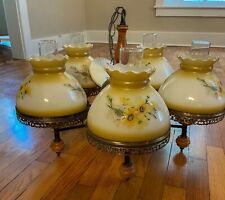 Vintage 5 Light Chandelier Hurricane Lamp Shade Floral Milk Glass- Estate Sale picture