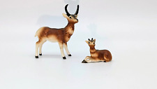 2 Vintage Bone China Miniature Pronghorn Antelope Doe with Fawn  Momma Baby picture
