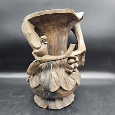 Antique Colonial Open Carved Wood Altar Candle Holder Vase picture
