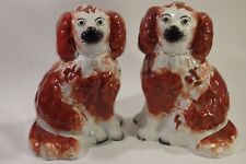 A Pair of Antique Russet Red ~King Charles Spaniels~ Staffordshire Pottery Dogs picture