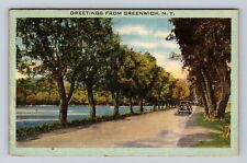 Greenwich NY-New York, Greetings Scenic Roadway 30's Car, Vintage c1942 Postcard picture