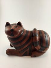 RARE Vintage Anglo Indian Carved Mahogany Cat with Secret Compartment 1930’s picture