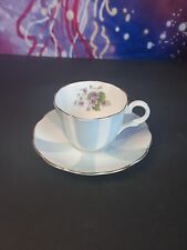 Vintage Bone China Tea Cup and Saucer Blue Floral Scalloped Edge Made in England picture