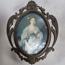 Antique Victorian Style Italian Ornate Metal Gold Frame Glass And Portrait Print picture