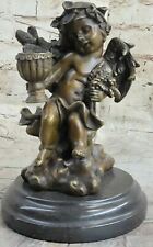 Baby Boy Guardian Angel Religious Bronze Sculpture Marble Base Figurine Sculptur picture