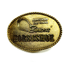 Vintage New Binion's Horseshoe Downtown Las Vegas Large Solid Brass Belt Buckle picture